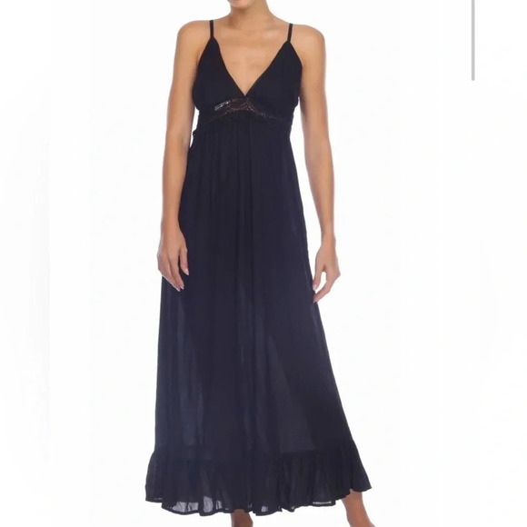ВОНО МЕ BLACK LACE V NECK SPAGHETTI STRAP MAXI DRESS BLACK SIZE M - Picture 1 of 12